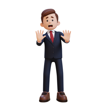 Businessman Standing And Giving Stress And Refused Pose  3D Illustration