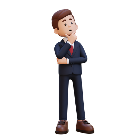 Businessman Standing And Giving Thinking Pose  3D Illustration