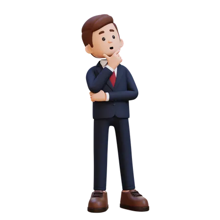3 D Businessman Character Thinking 3D Illustration