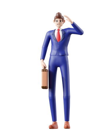 Businessman standing and holding briefcase  3D Illustration