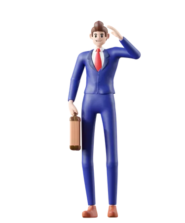Businessman standing and holding briefcase  3D Illustration