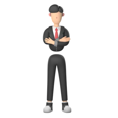 Businessman Standing Cross Hand  3D Illustration