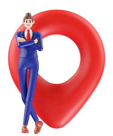 Businessman standing next marking location ping  3D Illustration