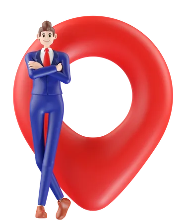 Businessman standing next marking location ping  3D Illustration