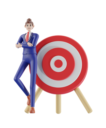Businessman standing next to large dartboard  3D Illustration