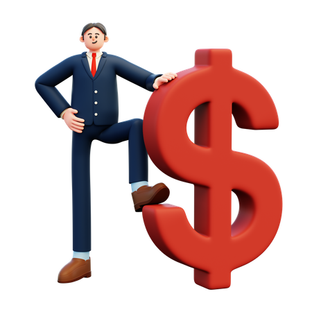 Businessman Standing On Dollar  3D Illustration