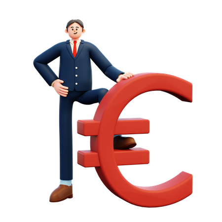Businessman Standing On Euro  3D Illustration