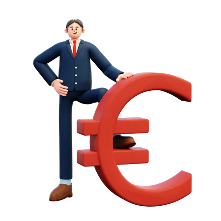 Businessman Standing On Euro  3D Illustration