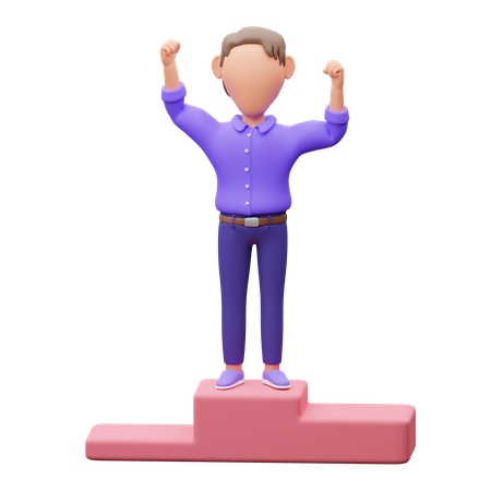 Businessman Standing On Podium While Getting Success  3D Icon