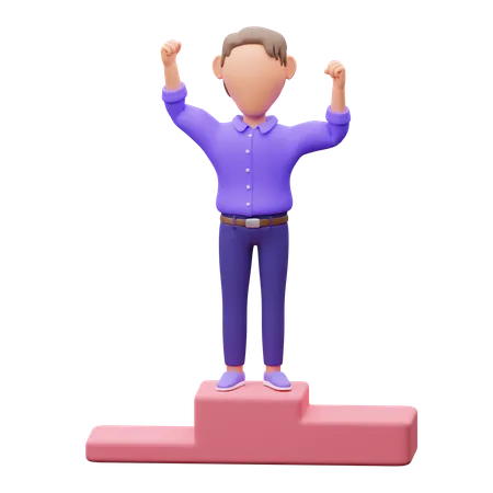 Businessman Standing On Podium While Getting Success  3D Illustration