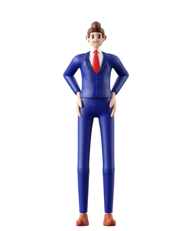 Businessman Standing Post 3 D Illustration Of Cute Cartoon Smiling Isolated On White Background 3D Illustration