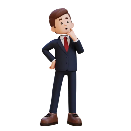 3 D Businessman Character Thinking 3D Illustration