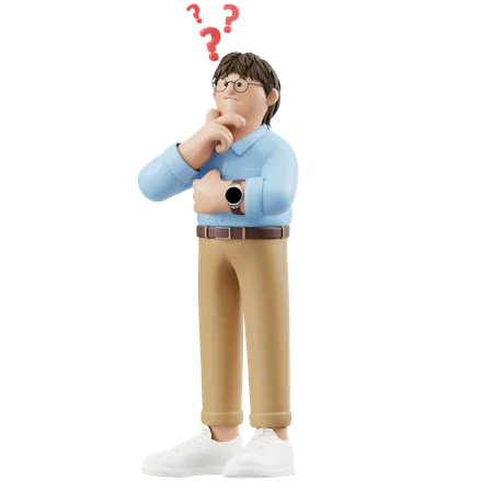 Businessman Standing While Doing Deep Thinking  3D Illustration