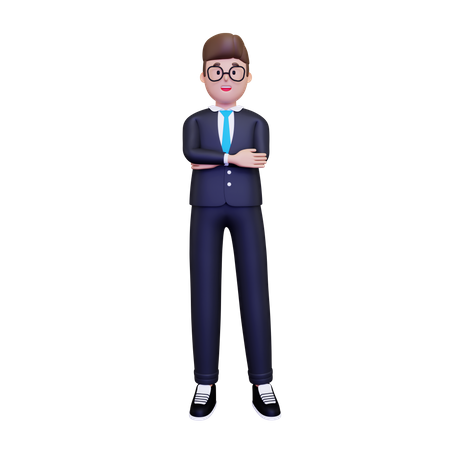 Businessman standing while folded hands  3D Illustration