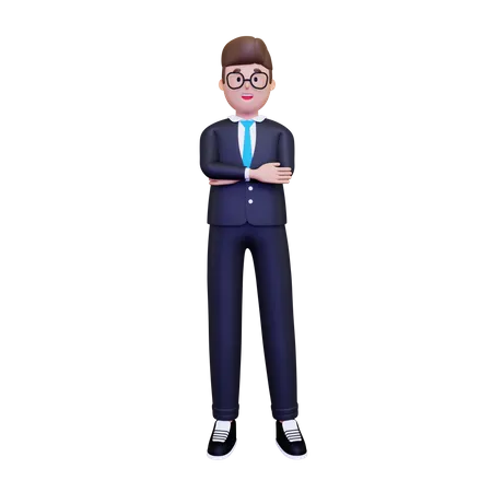 Businessman standing while folded hands  3D Illustration