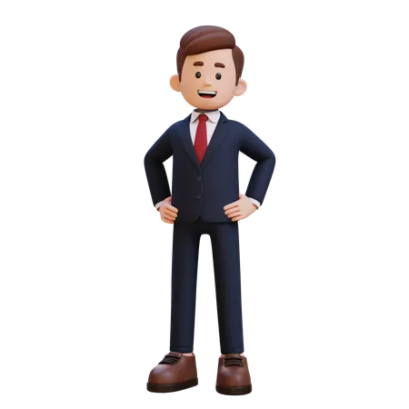 Businessman Standing While Hand On Hip  3D Illustration