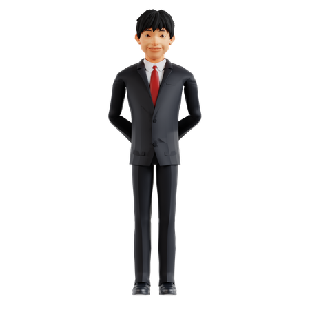 Businessman Standing While Putting Hands Back  3D Illustration