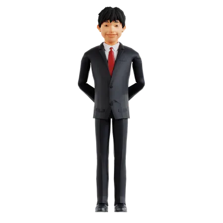 Businessman Standing While Putting Hands Back  3D Illustration