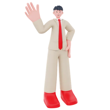 Businessman standing while say hi  3D Illustration