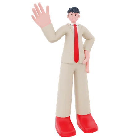 Businessman standing while say hi 3D Illustration