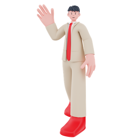 Businessman standing while waving left hand 3D Illustration