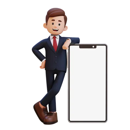 3 D Businessman Character Laying On A Big Smart Phone With Empty Screen 3D Illustration