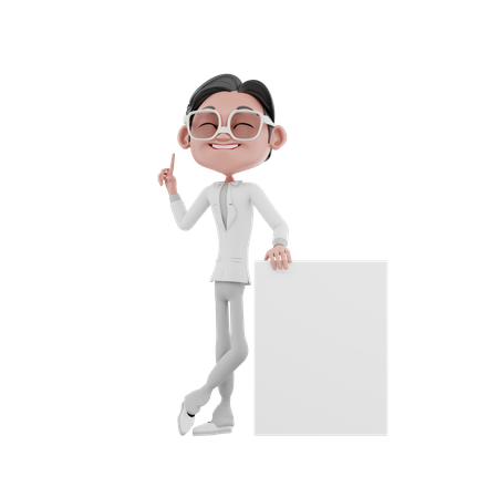 Businessman standing with blank board  3D Illustration