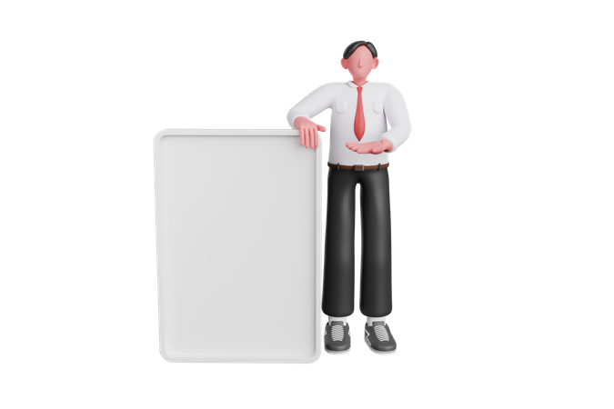 Businessman standing with blank board  3D Illustration