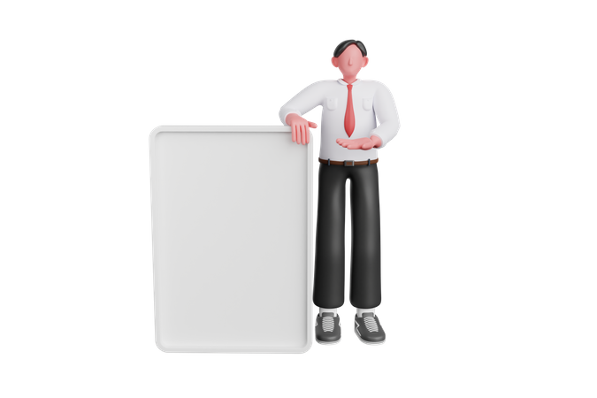 Businessman standing with blank board 3D Illustration