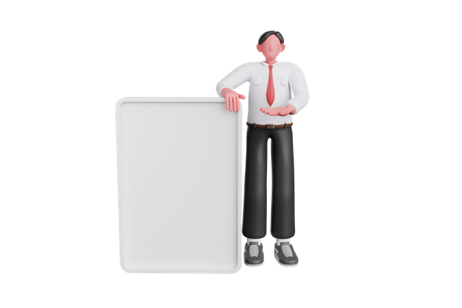 Businessman standing with blank board 3D Illustration
