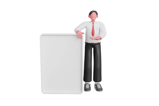 Businessman standing with blank board  3D Illustration