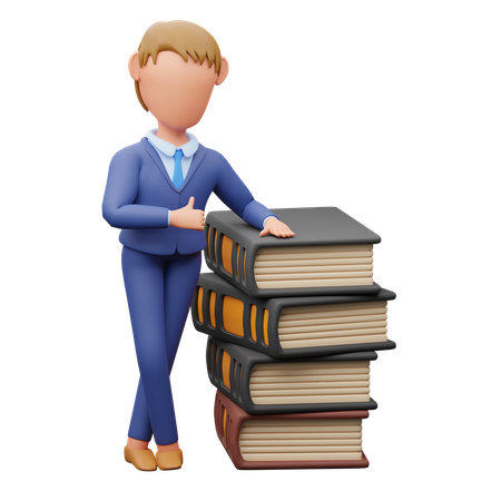 Businessman Standing With Books  3D Illustration