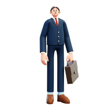 Businessman standing with briefcase  3D Illustration