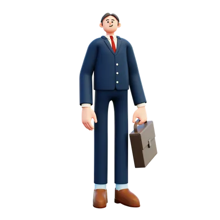 Businessman standing with briefcase  3D Illustration