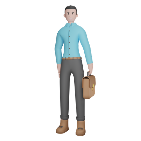 Businessman Standing With Briefcase  3D Illustration