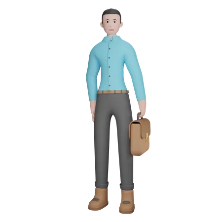 Businessman Standing With Briefcase  3D Illustration