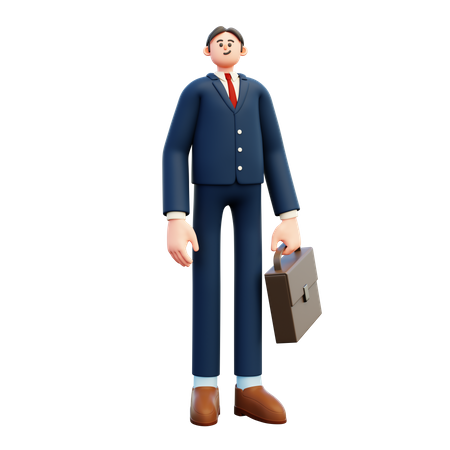 Businessman standing with briefcase  3D Illustration