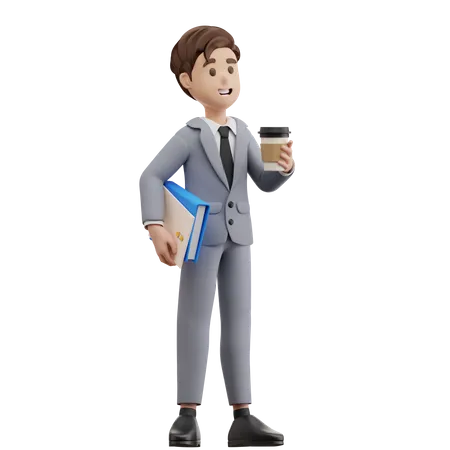 Businessman Standing with Coffe  3D Illustration