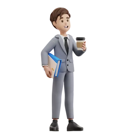Businessman Standing with Coffe 3D Illustration