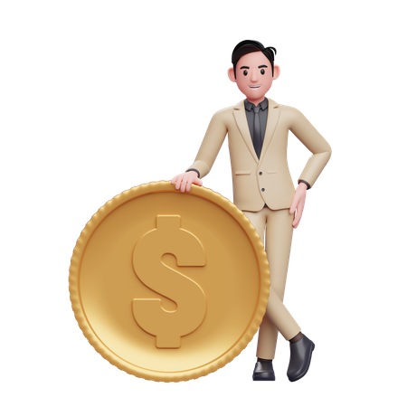 Businessman standing with coin  3D Illustration