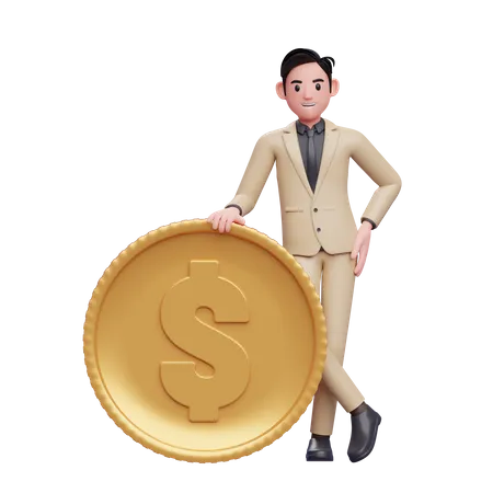 Businessman standing with coin  3D Illustration