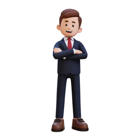 Businessman Standing With Crossed Arm  3D Illustration