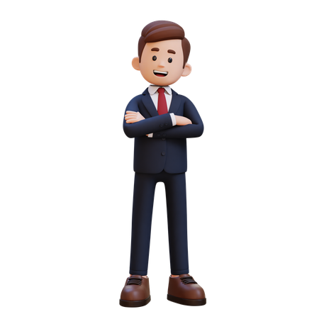 Businessman Standing With Crossed Arm  3D Illustration