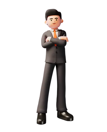 Businessman standing with crossed arms  3D Illustration