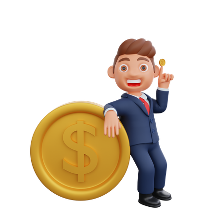 Businessman standing with dollar coin  3D Illustration