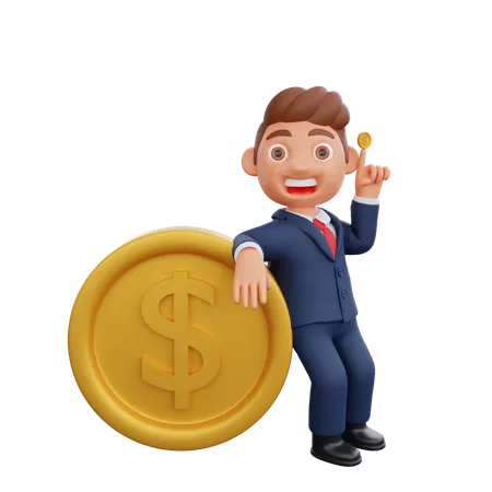 Businessman standing with dollar coin  3D Illustration