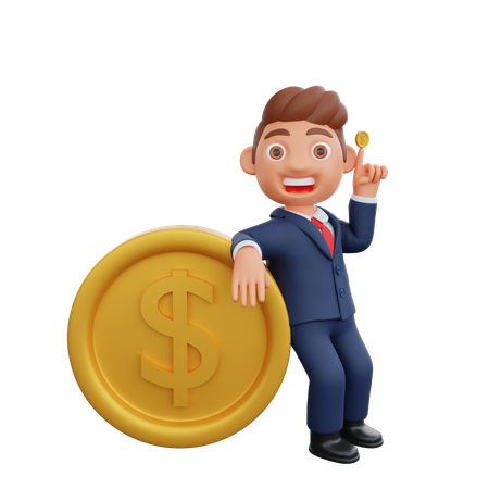 Businessman standing with dollar coin  3D Icon