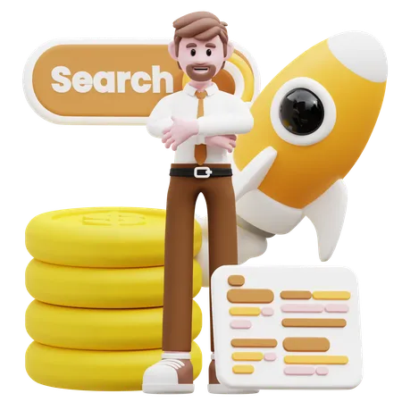 Businessman Standing With Financial Startup  3D Illustration
