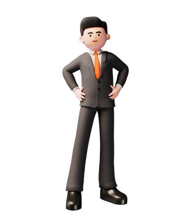 Businessman standing with hands on waist  3D Icon