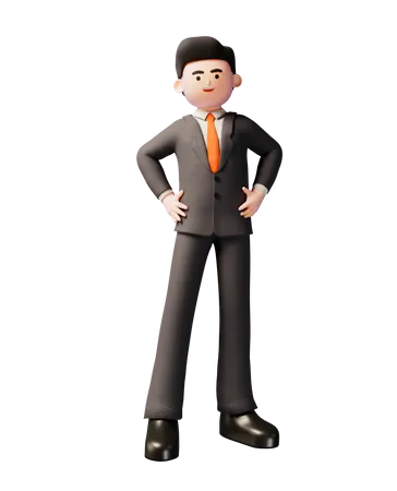 Businessman standing with hands on waist  3D Illustration